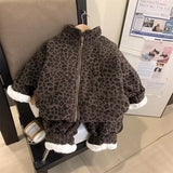  MQTIME  -  Children Plush Velvet Sets 2-8Y Boys Winter Warm Suits New Kids Padded Clothing Outfits Baby Girls Thickened Jackets+Pants 2Pcs