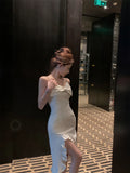 MQTIME  -  Woman Dress Elegant Bowknot Irregular Ruffles V Neck Sleeveless Splir Slim Mermaid Dresses Party Cocktail Temperament