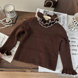  MQTIME  -  Toddler Girls Sweater Ruffle Collar Contrast Kids Baby Girls Knitwear New Winter Bell Sleeve Infant Baby Girls Pullovers