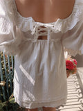 MQTIME  -  Summer New Princess Dress Square Collar Cotton A-line White Dress Embroidered Lace Mini Dress Open Back Vestidos
