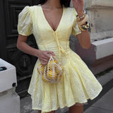 MQTIME  -  Summer New Sexy Waist Cinching Women Strap Dress Simple Embroidery Femalesolid Color Short Dresses