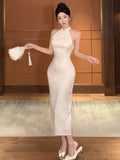 MQTIME  -  Woman Dress Vintage Sleeveless Stand Collar Elegant Slim Split Summer Fashion Temperament Ladies Party Dress Ladies