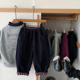 MQTIME  -  New Winter Kids Boys Wool Pant Elastic Waist Thicken Warm Toddler Boys Harem Pant Casual Plaid Velet Infant Baby Boys Trouser
