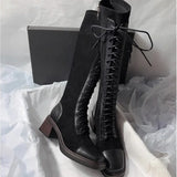 MQTIME  -  Retro Women Knee High Boot Fashion Self Cultivation Knight Boots for Woman Luxury Suede Platform Boot Designer Shoes Botas Mujer