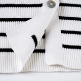 MQTIME  -  Contrast Striped Woollen Short-sleeved Single-breasted Cardigan Polo Neck Commuter Knit Top for Women