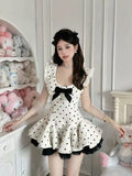 MQTIME  -  Summer Y2K Sweet New Women's Dress Bow Lace Button Flower Fairy Slimming Fashion Dot Pattern Lolita Princess Cake Dress