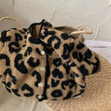 MQTIME  -  Toddler Girls Lamb Woolen Coat New Winter Leopard Single Button Closure Kids Girls Warm Jacket Round Neck Little Girls Parkas
