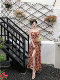 MQTIME  -  Summer French Fashion Spaghetti Strap Square Neck Sleeveless Party Evening Dress Woman Elegant Print Lace Up Midi Prom Dress
