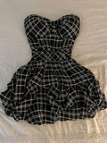  MQTIME  -  Summer Plaid ter Dr Women's Small Size Waist Cinching Design Ele Slimming ort Skirt A-Line Midi Dr