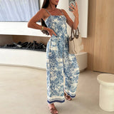 MQTIME  -  Spring Summer Hollow Out Sling Jumpsuit Women Fashion Floral Print Wide Leg Playsuit Romper Sexy Sleeveless Office Overalls