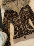  MQTIME  -  Streetwear Leopard Letter Printing Punk Jackets Women Y2k Aesthetic Furry Patchwork Hooded Coats Grunge Loose Vintage Jacket