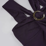 MQTIME  -  Women's Purple Halter Neck Top Criss Cross Strap O Ring Detail Sleeveless Ruched Y2K Aesthetic Party Clubwear Going Out Outfit