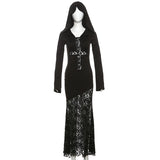 MQTIME  -  Fall 2025 New Women's Solid Color Slim High Waist Street Fashion Hooded Long Sleeve Dress