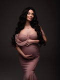 MQTIME  -  Elegance Mauve Pink Maternity Dress Photoshoot платье для беременных Ruffled Tulle Mermaid Pregnancy Dresses