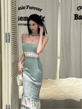 MQTIME  -  Hollow Knitted Suspender Skirt Summer Vacation Style Slim Temperament Spice Girl Hip Wrap Long Skirt