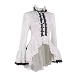 MQTIME  -  Medieval Vintage Gothic Lace-up Stand Bell Sleeve White Shirt Elegant and Luxury Jacquard Coswear Costume Court Gothic Lace Top