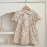 MQTIME  -  New Summer Kids Party Dresses Short Sleeved Cotton Floral Printing 2-6Yrs Baby Girls Princess Dress Sisters Clothes