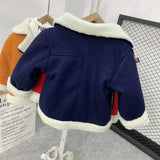 MQTIME  -  Children's Fleece-lined Jackets Kids Winter Turn-down Cotton Coats Boys Plush Velvet Clothing Toddler Fashion Padded Outerwear
