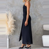 MQTIME  -  Spring Sexy One-shoulder Sleeveless Long Dress Women Elegant Solid Slim Tie-up Evening Dress Summer Backless Hollow Office Dress