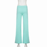  MQTIME  -  Women's Elastic Waisted Wide Leg Pants V-Cross Front Design Casual Solid Micro Flared Full Length Trousers All Match Bottoms Chi