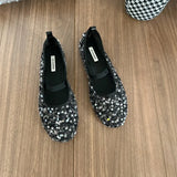 MQTIME  -  Autumn New Round Head Sequins Breathable Mesh Women's Shoes Soft Sole Casual Shallow Mouth Single Flat Shoes Ballet