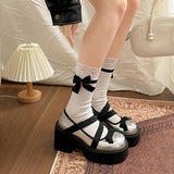 MQTIME  -  Sweet Lolita Mary Jane Platform Shoes Women Cross Strap Bow Chunky Block Heel Round Toe Y2K Cosplay Party Spring Ladies Shoes