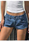 MQTIME  -  Summer Women's Striped Denim Shorts Streetwear Fashion Spicy Girls Low Waist Hot Pants New Korean Style Versatile Casual Shorts