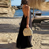 MQTIME  -  Stylish Leisure Backless Sleeveless Long Sling Dresses Summer Holiday Solid Color Beach Dress Women Casual Simple Camisole Dress