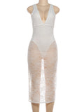 MQTIME  -  Puss Lace Jacquard Dress Women Summer Y2K Wild V-Neck Sleeveless Backless Patchwork Coquette Beach Vacation Party Vestidos