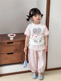 MQTIME  -  Girls Plaid Printed Pants Summer Kids Lace Decoration Wide-leg Trousers Flower Waist Pants Spring Children Clothes 2-10 Years
