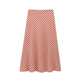  MQTIME  -  Women Elegant Red Plaid Skrit Sets Short Sling Top Camis High Waist Midi Skirts Summer Casual Holiday Beach Outfits