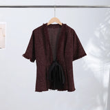  MQTIME  -  Chic Fringed Fitted Shirts Women V Neck Short Sleeves Lace Up Ruffles Blouse Female Summer New Vintage Fashion Tops Lady