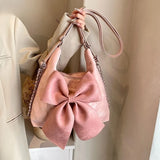 MQTIME  -  Korean-style Cute Big Pink Bow Pu Cute Large-capacity Storage Bag Handbag Backpack Woman Bags Schoolbag Crossbody Bag