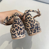 MQTIME  -  Leopard Print Mary Janes Shoes Women Buckle Strap Square Toe Vintage Flats Spring Autumn Elegant Heels Shoes Ladies Footwear