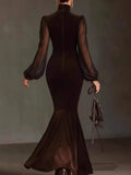  MQTIME  -  Spring Autumn Velvet Dress Women Long Sleeve Turtleneck Solid Sexy Elegant Evening Party Skinny Stretch Bodycon Dresses