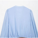 MQTIME  -  Cotton Ruffles Mini Dress Women Long Sleeve V-neck Elegant High Waist A-line Dresses Female 2025 Summer Button Up Street Robe