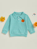 MQTIME  -  Kids Halloween Costume Long Sleeve Striped Shirt with Pumpkin Embroidery for Toddler Boys Casual Fall Clothes Outfit
