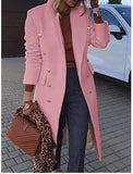 MQTIME  -  Luxurious Coat Double-Breasted Woolen Blend Coat Mid-Length Thermal Insulated Coat Classic-Style Loose Fitted Overcoat