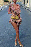MQTIME  -  Summer Women's Clothing Sleeveless V Neck Floral Print Short Dress For Woman Sexy Ruffle Hem Polyester Bodycon Mini Skater