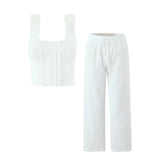 MQTIME  -  Hollow Out Cotton Women's 2 Pieces Set White Summer Pants Set Embroidery Top Pants Suit Matching Set Beach Casual Pants