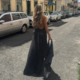 MQTIME  -  Women's French Style Polka Dot Printing Sexy V-neck Camisole Backless Loose Dress Sleeveless Summer Party Gowns