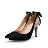 MQTIME  -  Bow Pointed Toe High Heel Pumps Suede Patent Leather Women Shoes