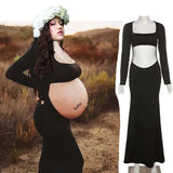 MQTIME  -   Maternity Dresses For Photo Shoot Sexy Cut Out Front Open Backless Maxi Dress Wedding Party Photography Pregnant Women Clothes