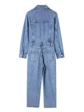 MQTIME  -  Autumn Denim Jumpsuit for Women Overalls Woman Jean Overalls Long Sleeve Elegant Jumpsuits Y2k Streetwear 2024 Turn Down Collar