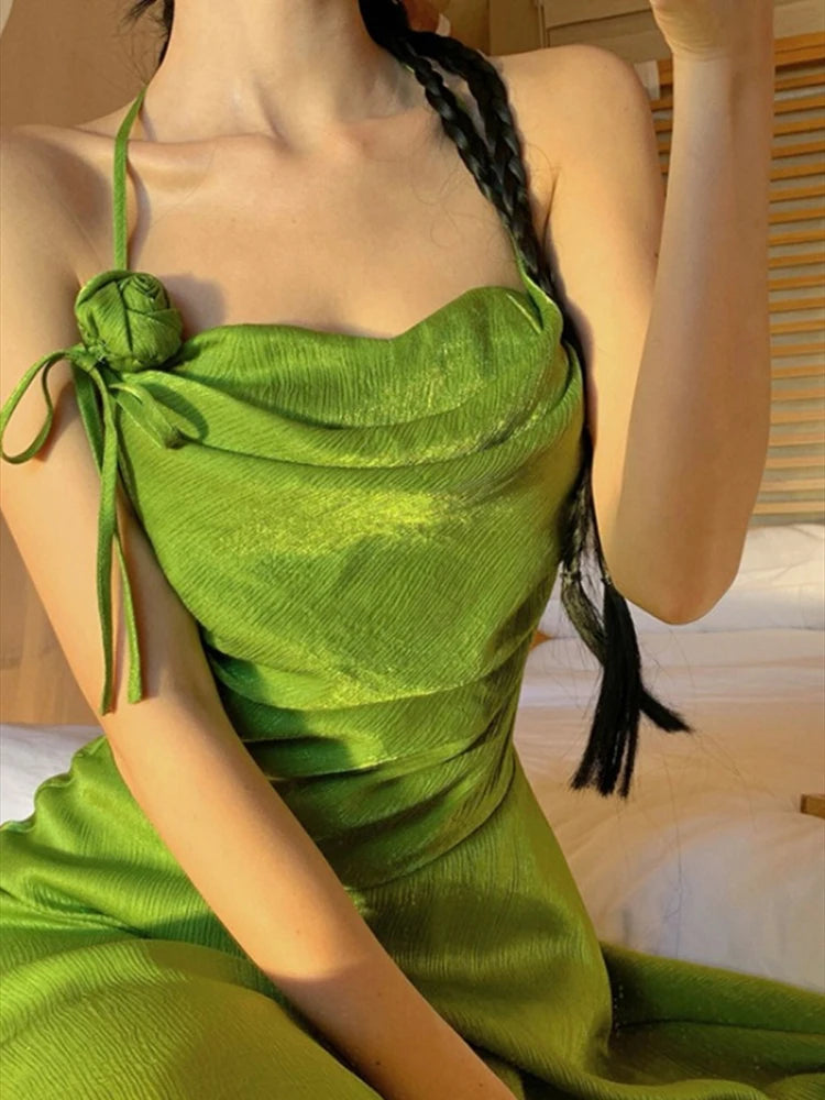 MQTIME - Summer Green Sleeveless Slip Sexy Club Vacation Elegant Pleat mqtime MQTIME - Summer Green Sleeveless Slip Sexy Club Vacation Elegant Pleat mqtime