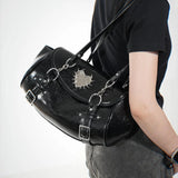  MQTIME  -  Y2k Gothic Flap Shoulder Bag Women Large Capacity Buckle Design Preppy Casual Commuter Underarm Bowling Bag Pu Leather Hanbag