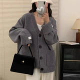 MQTIME  -  New Collection Women's Sweaters and Pullovers V Neck Button Front Patch Pockets Long Sleeve Oversized Top Woman Daily Wear