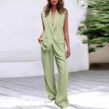 MQTIME  -  Workwear Women's 2 Piece Outfits Sleeveless Suit Vest And Wide Leg Pants Business Office Ladies Set Elegant Formal Clothes