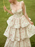 MQTIME  -  Hot Sale Floral Sexy Tube Top Cake Dress Tie Front Multi-Layered Ruffle Ditsy Floral Pattern Fairy Gorgeous Evening Dress
