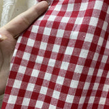 MQTIME  -  Elastic high waisted red and white checkered skirt with irregular splicing, large swing A-line skirt, medium length skirt